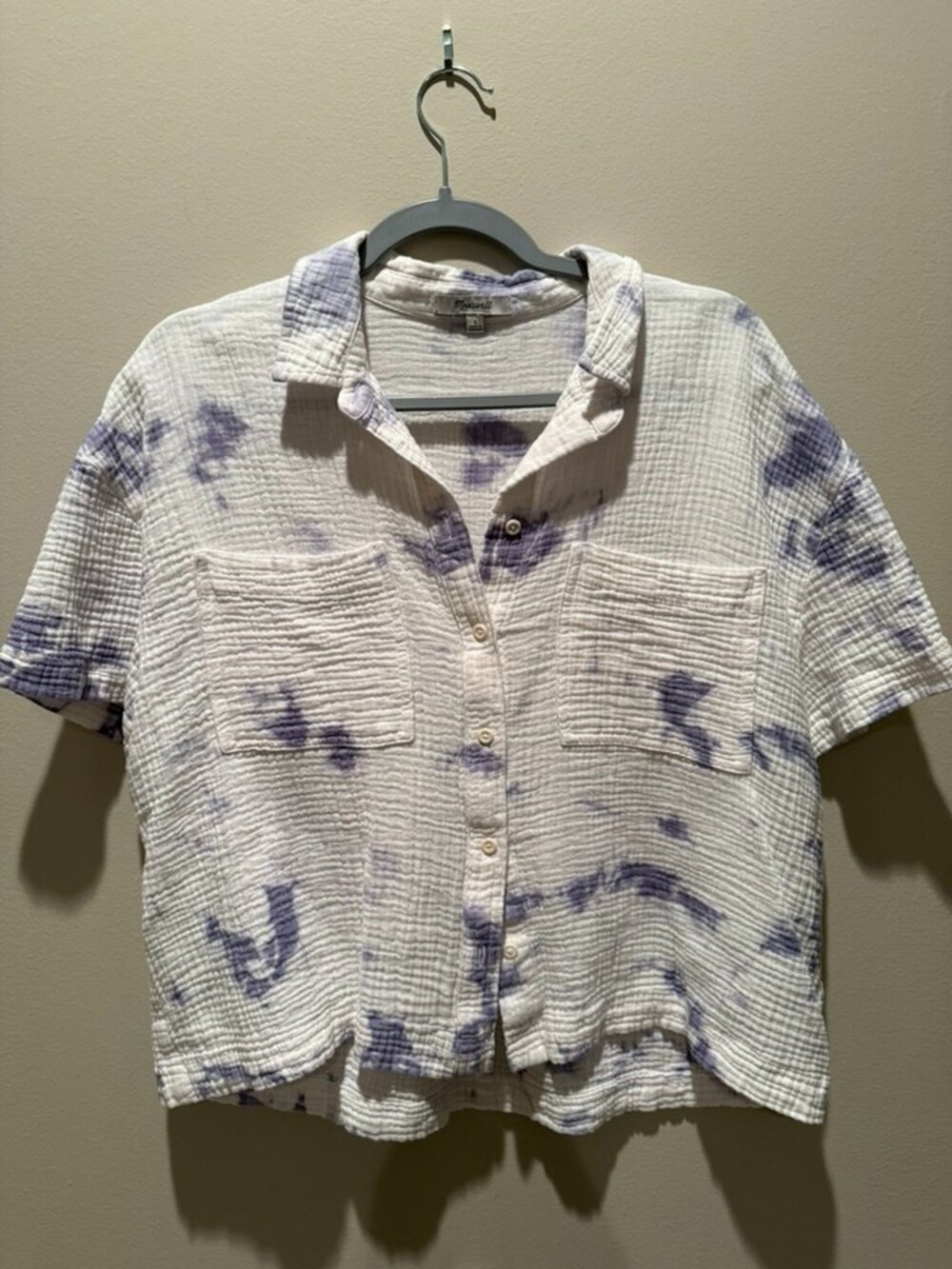 Madewell Tie Dye Gauze Button Front Shirt Lavender White Size Large